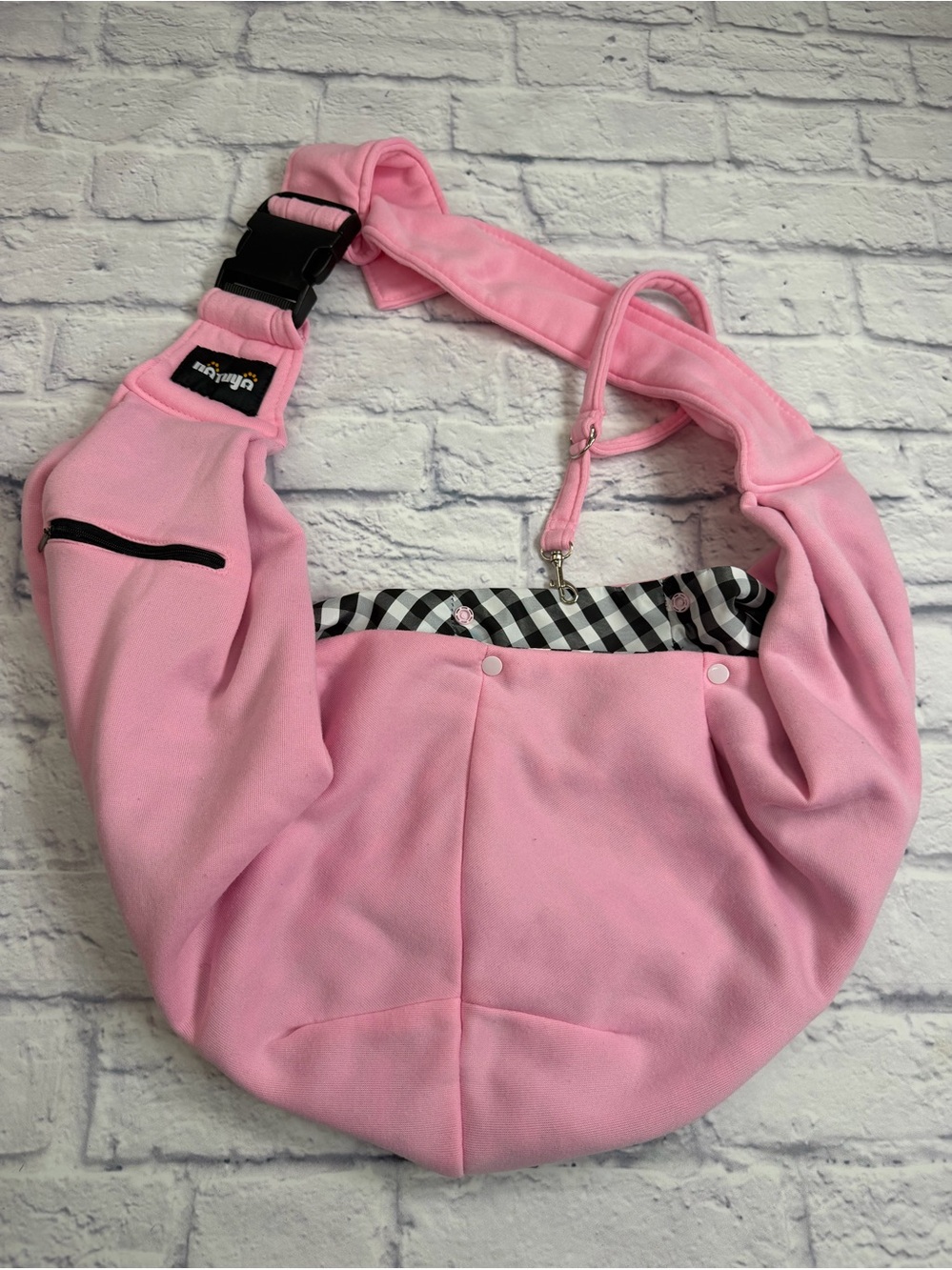 Natuya Small Pet Sling Carrier — Pink Shoulder Carrier with Check Trim